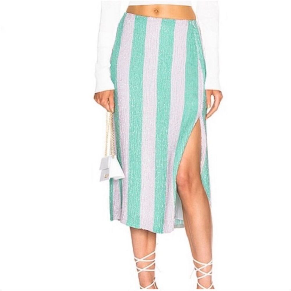 Retrofête Veronica Iridescent Sequin Midi Skirt Mermaid Stripe XS